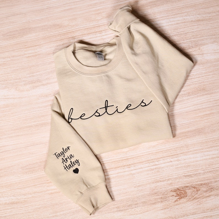 Custom Embroidered Besties Sweatshirt With Names On Sleeve, Personalized Best Friend Hoodies, BFF Outfit, Matching Friends Clothing Gifts