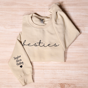 Custom Embroidered Besties Sweatshirt With Names On Sleeve, Personalized Best Friend Hoodies, BFF Outfit, Matching Friends Clothing Gifts