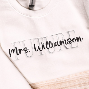 Custom Future Mrs Embroidered Sweatshirt, Personalized Wifey Embroidery Hoodie, Bridal Party Outfit, Engagement Gifts