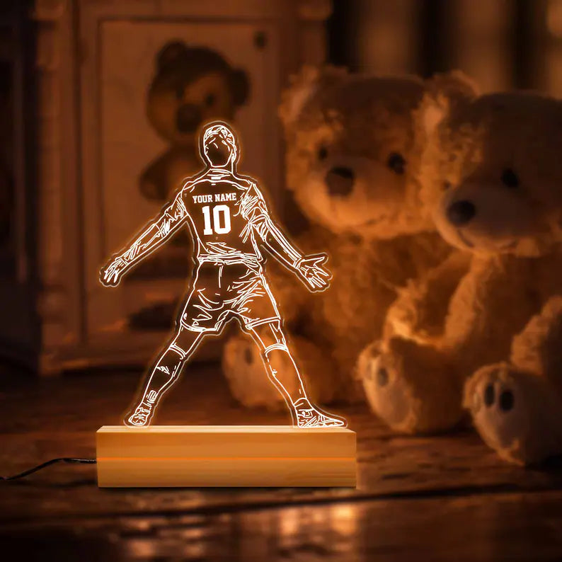 Personalised Soccer Player night Light, Personalized Night Lights For Kids, Gift For Soccer Fan, Bedroom Night Lights, Kids Bedroom Decor.