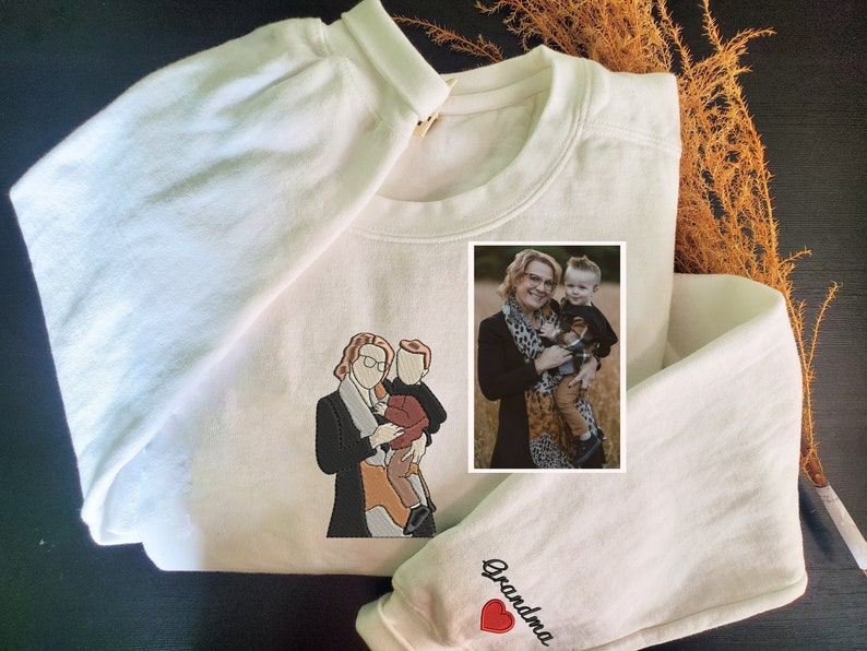 Comfort Colors® Custom Embroidered Portrait Sweatshirt From Photo, Grandma Picture Sweatshirt, Custom Photo Sweatshirt For Women, Best Gift