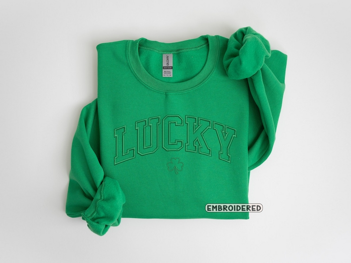 Embroidered Lucky Sweatshirt, Embroidered Crewneck, Saint Patrick's Day Sweatshirt, Lucky Sweatshirt, Green Sweatshirt, Women St Patricks