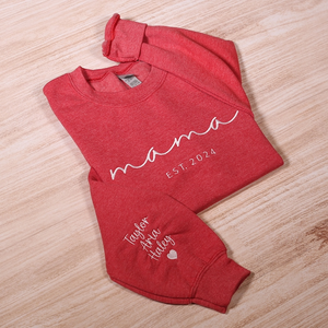 Aangepaste mama geborduurd sweatshirt, gepersonaliseerde moeder hoodie met mouw kindernamen, zwangerschap onthullen outfit, verjaardagscadeau, Moederdagcadeau