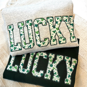 Lucky Sweatshirt, St Patty's Embroidered Sweatshirt, Shamrock Sweatshirt, Irish Four Leaf Clover Crewneck, St Patrick's Day Sweatshirt