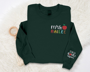 Personalised Embroidered Teacher Sweatshirts, Custom Teachers Surname Crewneck Sweater, Mrs Jumper, Special Teacher Appreciation Day Present