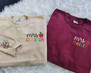 Personalised Embroidered Teacher Sweatshirts, Custom Teachers Surname Crewneck Sweater, Mrs Jumper, Special Teacher Appreciation Day Present