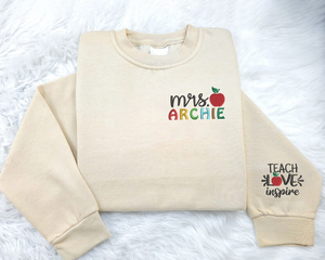 Personalised Embroidered Teacher Sweatshirts, Custom Teachers Surname Crewneck Sweater, Mrs Jumper, Special Teacher Appreciation Day Present