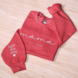 Aangepaste mama geborduurd sweatshirt, gepersonaliseerde moeder hoodie met mouw kindernamen, zwangerschap onthullen outfit, verjaardagscadeau, Moederdagcadeau