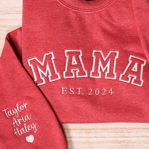 Custom Embroidered Mama Sweatshirt, Personalized Mom Hoodie With Names, New Mama Outfit, Pregnancy Announcement Clothing, Mothers Day Gifts