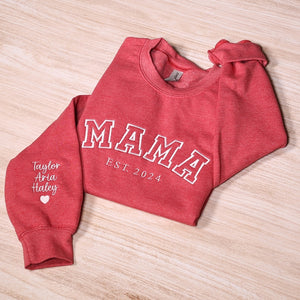 Custom Embroidered Mama Sweatshirt, Personalized Mom Hoodie With Names, New Mama Outfit, Pregnancy Announcement Clothing, Mothers Day Gifts