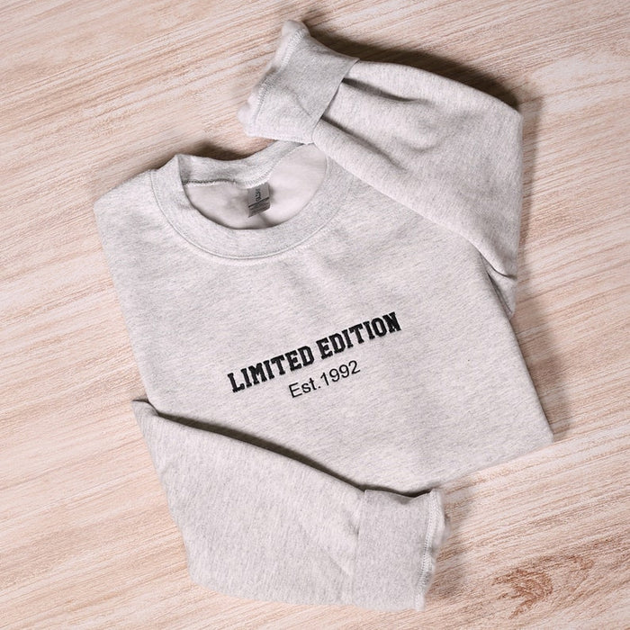 Custom Limited Edition Embroidered Sweatshirt With Est Year, Personalized Birth Year Embroidery Hoodie, Birthday Date Outfit, Birthday Gifts