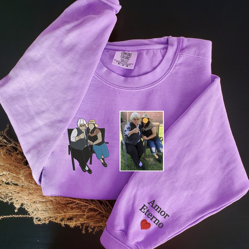 Comfort Colors® Custom Embroidered Portrait Sweatshirt From Photo, Grandma Picture Sweatshirt, Custom Photo Sweatshirt For Women, Best Gift