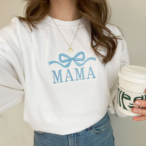 Schattig en trendy Mama Bow geborduurd Gemma sweatshirt met ronde hals | Gepersonaliseerde trui met ronde hals | MAMA-sweater | Cadeau-idee voor Moederdag