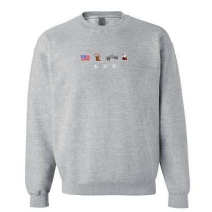USA Embroidery Sweatshirt, United States, America, Crewneck, Flag, Cowboy Boots, Cowboy Hat, Cowgirl, Truck, Jeep, Eagle, Patriot