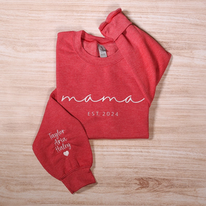 Aangepaste mama geborduurd sweatshirt, gepersonaliseerde moeder hoodie met mouw kindernamen, zwangerschap onthullen outfit, verjaardagscadeau, Moederdagcadeau