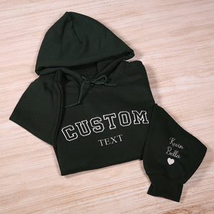 Custom Text Embroidered Hoodie With Names On Sleeve, Personalized College Letter Embroidery Sweatshirt, Custom Mama Outfit, Mothers Day Gift