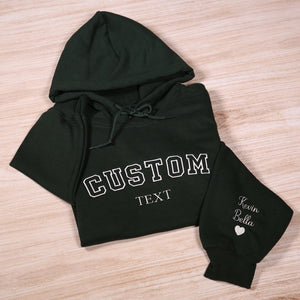 Custom Text Embroidered Hoodie With Names On Sleeve, Personalized College Letter Embroidery Sweatshirt, Custom Mama Outfit, Mothers Day Gift