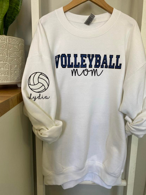 Personalized Embroidered Volleyball Mom Sweatshirt | Custom Team Crewneck | Volleyball Shirt | with Kids Name on Sleeve | Volleyball Mom