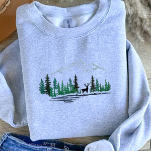 Forest National Park Embroidered Sweatshirt, Embroidered Forest National Park Shirt, Mountain Embroidered Sweatshirt, Deer Embroidered Shirt