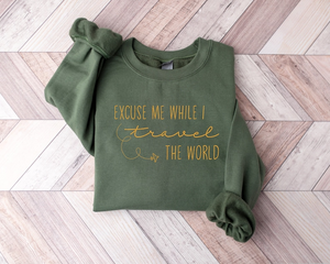 Embroidery Excuse Me while I Travel the World Sweatshirt, Embroidered Travel Vacation Shirt, Airplane Mode Long Sleeve, Adventure T-shirt