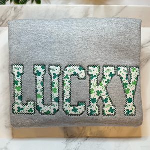 Lucky Sweatshirt, St Patty's Embroidered Sweatshirt, Shamrock Sweatshirt, Irish Four Leaf Clover Crewneck, St Patrick's Day Sweatshirt