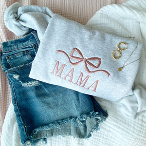 Cute and Trendy Mama Bow Embroidered Gemma Crewneck Sweatshirt | Personalized Crewneck Pullover | MAMA Sweatshirt | Mother's Day Gift Idea