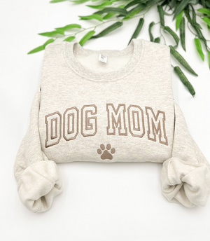 EMBROIDERED Dog Mom with paw Sweatshirt, Dog Mama Crewneck, Aesthetic Style Sweater, Dog Parent hoodie, Dog Lover Gift, Dog Gift for Women