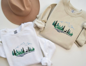 Forest National Park Embroidered Sweatshirt, Embroidered Forest National Park Shirt, Mountain Embroidered Sweatshirt, Deer Embroidered Shirt