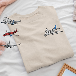 et Airliner Embroidered Crew Neck Sweatshirt - Soft Cotton - Variety of Colors & Designs