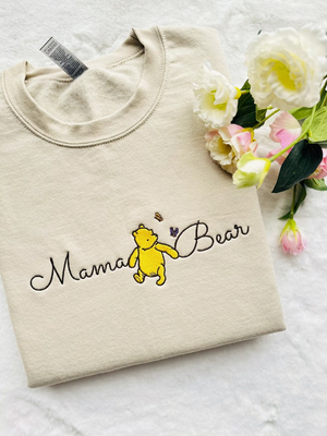 Aangepast geborduurd Moederdagsweater met namen, Winnie de Pooh Moederdagcadeau, aangepast Mama Bear-sweater, cadeau voor Moederdag