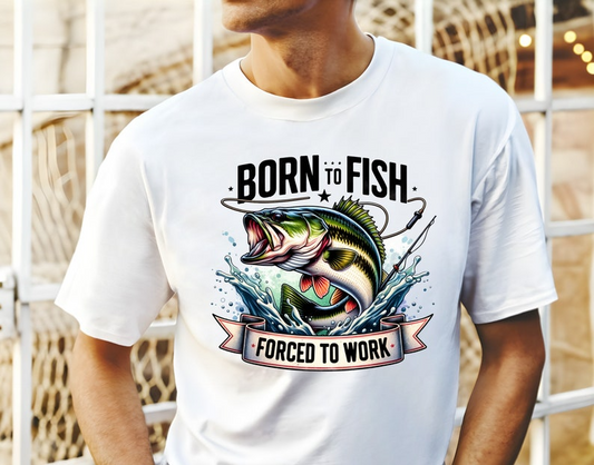 Bass Born To Fish Forced To Work PNG Colorful Fish Fishing Funny Sarcastic Summer Sublimation Instant DIGITAL Download POD File T Shirt