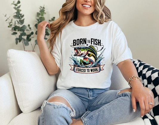 Bass Born To Fish Forced To Work PNG Colorful Fish Fishing Funny Sarcastic Summer Sublimation Instant DIGITAL Download POD File T Shirt