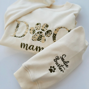 Custom Floral Embroidered Sweatshirt with Pet Name on Sleeve | Sweatshirt for Dog Lover Fur MAMA Sweatshirt | Dog Mom Embroidered Sweatshirt