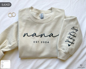 Personalized Grandma Sweatshirt Est Year with Grandkids Names on Sleeve, Mothers Day Gift, Birthday Gift for Grandma, New Grandma Sweater