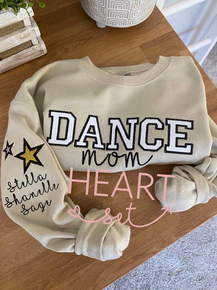 Personalized Embroidered Dance Mom Sweatshirt | Custom Team Crewneck | Dance Mom Bow Shirt | with Kids Name on Sleeve | Dance Shirt