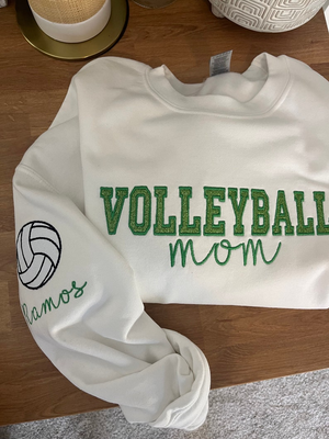 Personalized Embroidered Volleyball Mom Sweatshirt | Custom Team Crewneck | Volleyball Shirt | with Kids Name on Sleeve | Volleyball Mom