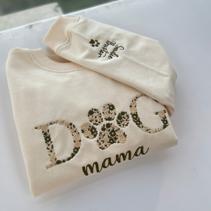 Custom Floral Embroidered Sweatshirt with Pet Name on Sleeve | Sweatshirt for Dog Lover Fur MAMA Sweatshirt | Dog Mom Embroidered Sweatshirt