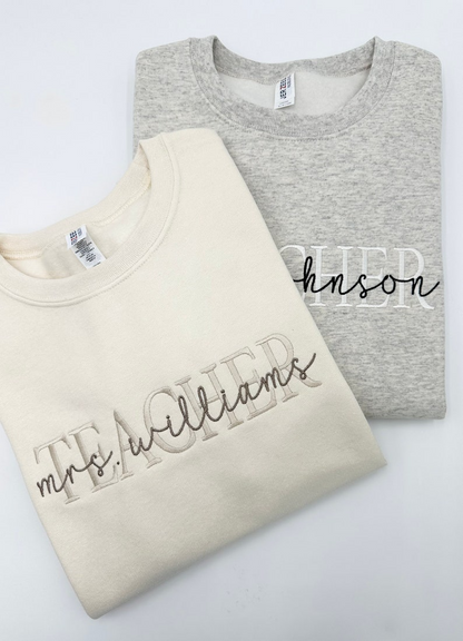 Embroidered Custom Teacher Mrs. Last Name Sweatshirt or Hoodie, Personalized Gift, Gift for Tutor-Teacher, Cute Teacher Shirt, Gift for Her