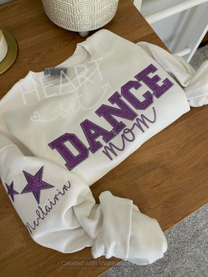 Personalized Embroidered Dance Mom Sweatshirt | Custom Team Crewneck | Dance Mom Bow Shirt | with Kids Name on Sleeve | Dance Shirt