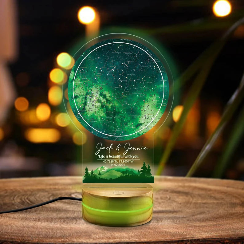 Custom Star Map By Date Night Light, The Night We Met Star Map Night Light, Custom Couples Gift, Personalized Anniversary Gift For Her & Him