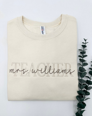 Embroidered Custom Teacher Mrs. Last Name Sweatshirt or Hoodie, Personalized Gift, Gift for Tutor-Teacher, Cute Teacher Shirt, Gift for Her