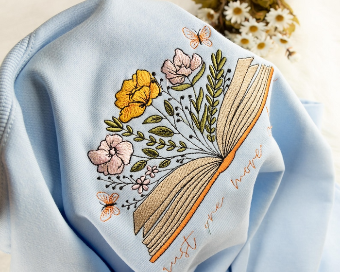 Book Floral Embroidered Sweatshirt | Flower Embroidered T-shirt | Book Hoodie | Floral Crew Neck Sweatshirt