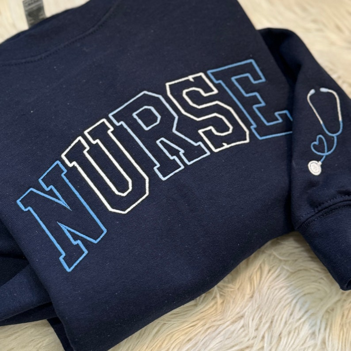 Embroidered NURSE Athletic Block Gemma Sweatshirt | Nurse Pullover Sweatshirt | Gift for Grad | New Nurse Gift | Nurse Crewneck Sweatshirt