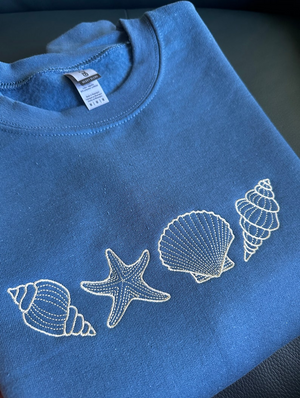 Seashell Embroidered Sweatshirt, Trendy, Beach Lover, Nature, Cute, Simple, gift