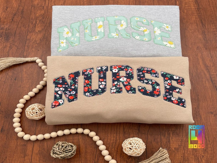 Nurse Embroidered Floral Applique Sweatshirt | Simple Doctor Pullover, Gift for Medical Field, Personalized RN Shirt, Embroidery flowers