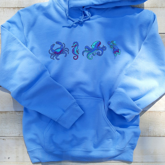 Custom Ocean Embroidered Sweatshirt & Hoodie, Starfish, Seahorse, Octopus, Ocean Animal Design, Beach Theme Clothing Gift for Sea Lovers!