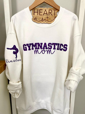 Personalized Embroidered Gymnastics Mom Sweatshirt | Custom Gymnastic Crewneck | Gymnast Shirt | Name on Sleeve | Gymnastic Shirt