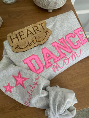 Personalized Embroidered Dance Mom Sweatshirt | Custom Team Crewneck | Dance Mom Bow Shirt | with Kids Name on Sleeve | Dance Shirt