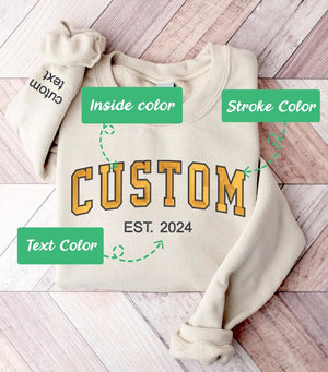 Custom 2 Sides Embroidered Varsity Crewneck - Embroidery Crewneck- Custom Embroidery - Personalized Sweatshirt - Embroidered Sweatshirt