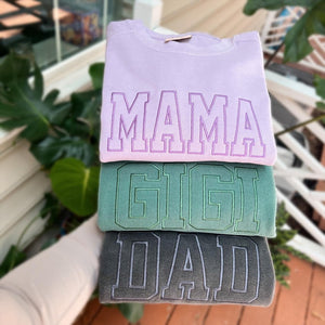 Comfort Colors® Embroidered Custom Sweatshirt, Mama Sweatshirt, Gift for Mom Dad, Grandma Gift, Embroidered Aunt, College Block Custom Text